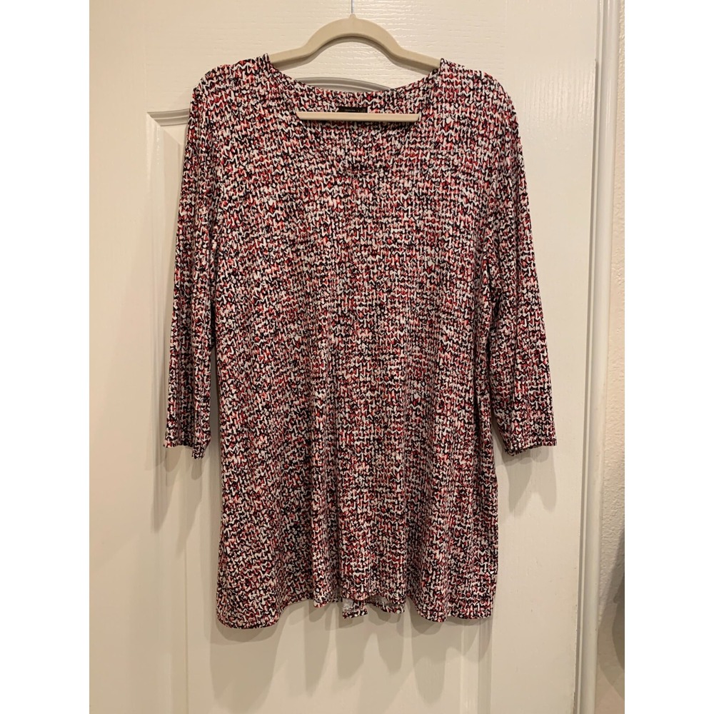 J Jill Wearever Collection Womens Tunic Top Shirt SZ L Black and Red Long Sleeve